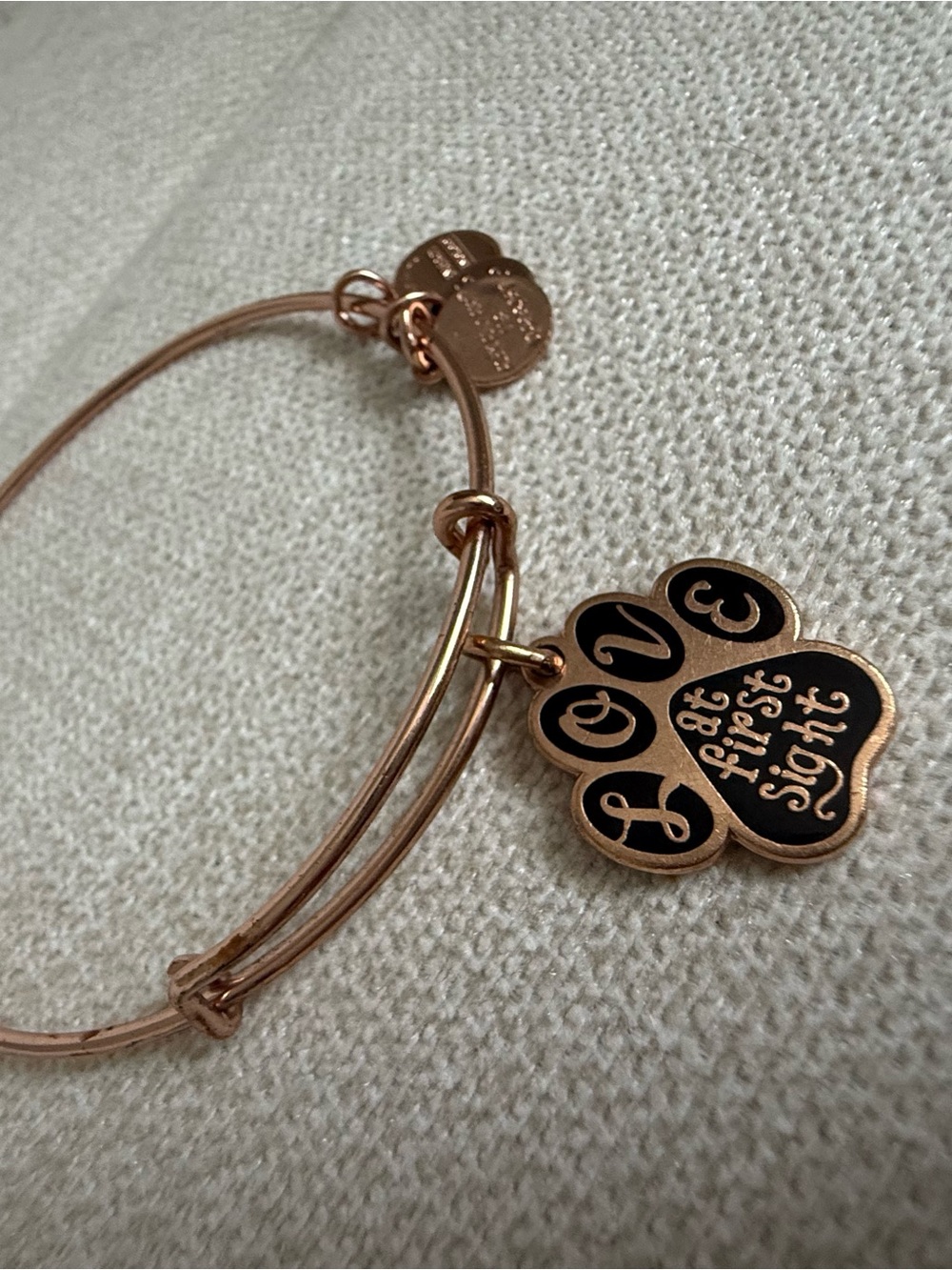 Alex and Ani Rose Gold Paw Print "Love at First Sight" Charm Bracelet